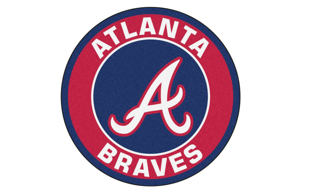 Atlanta Braves logo wallpaper with red border blue background and iconic script A center design