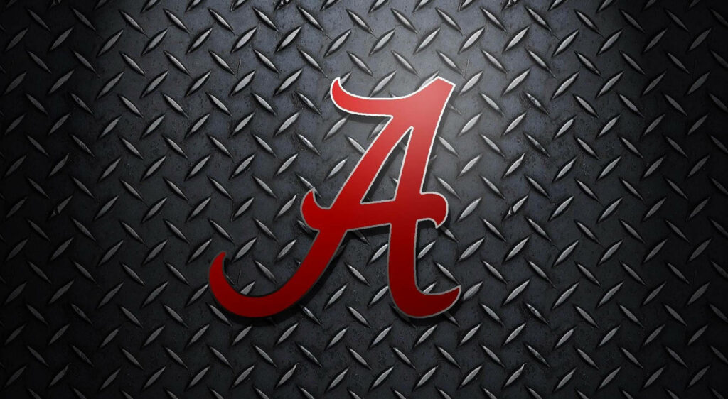 Atlanta Braves logo in bold red on rugged steel diamond plate background wallpaper