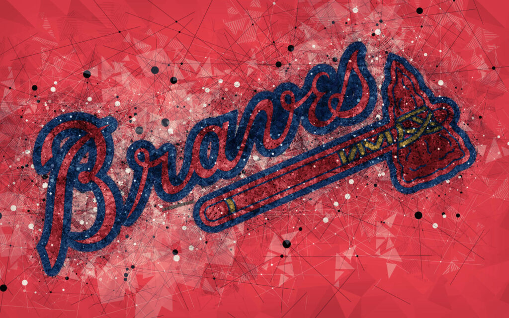 Atlanta Braves script and tomahawk logo on vibrant red geometric background wallpaper