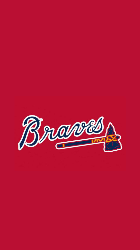 Atlanta Braves iPhone wallpaper with official logo and tomahawk on vibrant red background