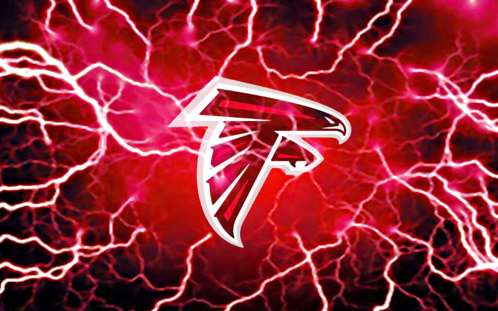 Atlanta Falcons logo with red lightning background electrifying dynamic football wallpaper