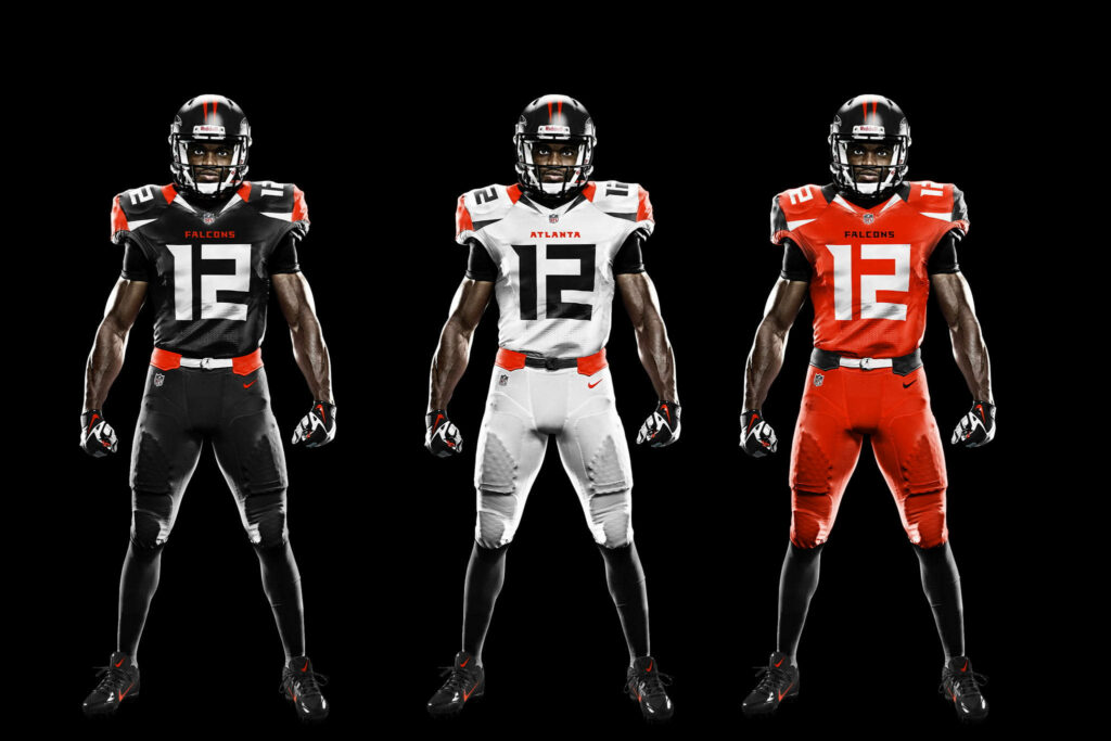 Atlanta Falcons Uniform Variants Wallpaper: Bold Black, White, Red Design