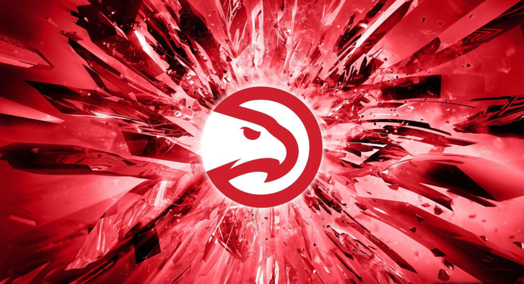 Atlanta Hawks wallpaper with bold red glass shards and iconic hawk logo at center background