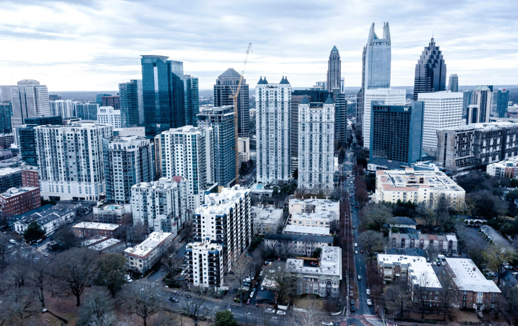 Stunning Atlanta Skyline Bird's Eye View Wallpaper for Urban Lovers