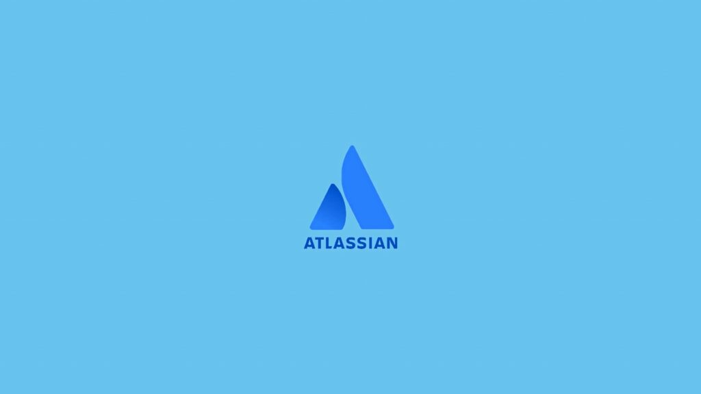 Atlassian logo in bold blue on a clean light blue background modern professional wallpaper