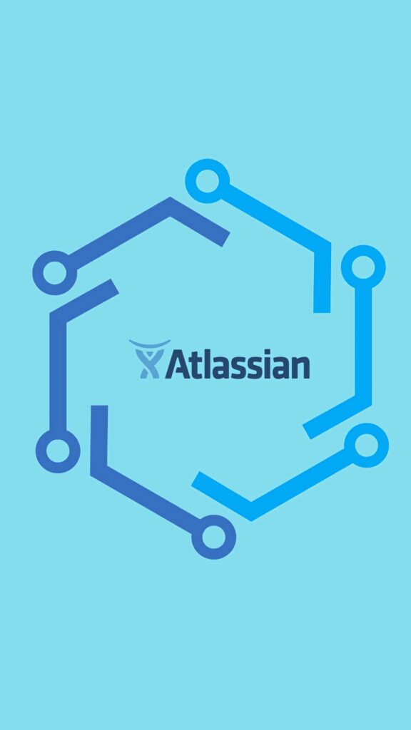 Atlassian logo centered on light blue background with hexagonal network design for connectivity Wallpaper