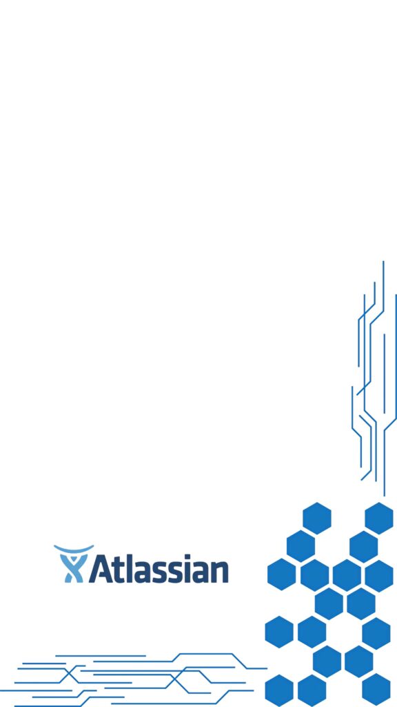 Atlassian wallpaper with white background blue hexagons and tech-inspired circuit lines design