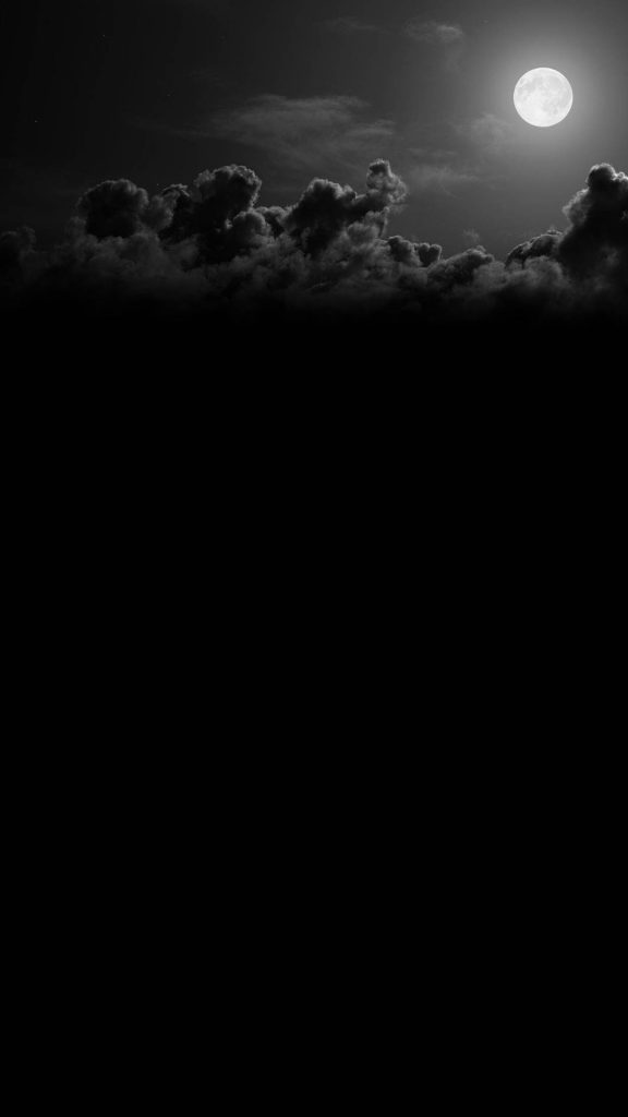Full moon night sky wallpaper with dramatic clouds black void minimalist OLED mobile background