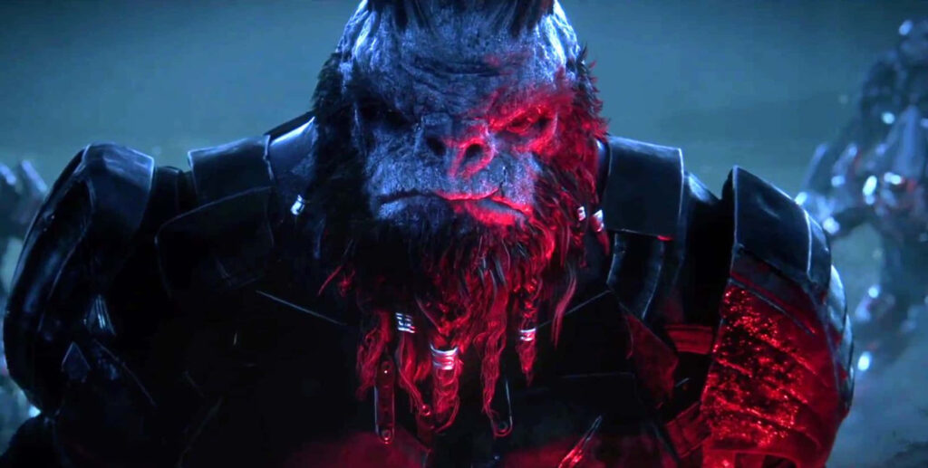 Atriox Halo Wars 2 villain ready for battle dramatic red blue lighting action wallpaper background