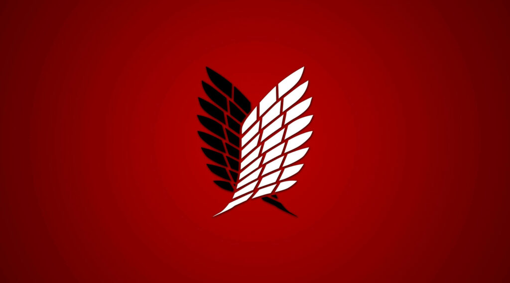 Minimalist Attack on Titan Wings of Freedom emblem black white wings red gradient wallpaper