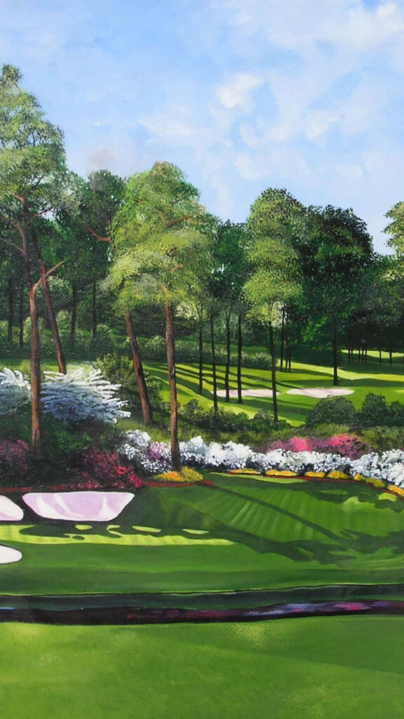 Augusta National Golf Course wallpaper with lush green fairways vibrant flowers and tall trees