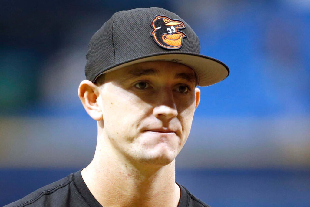 Austin Hays Baltimore Orioles baseball player focused on field dynamic sports wallpaper background