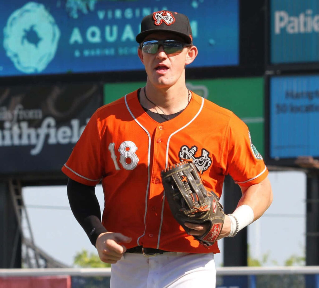 Austin Hays in team uniform ready for baseball play vibrant wallpaper background action shot