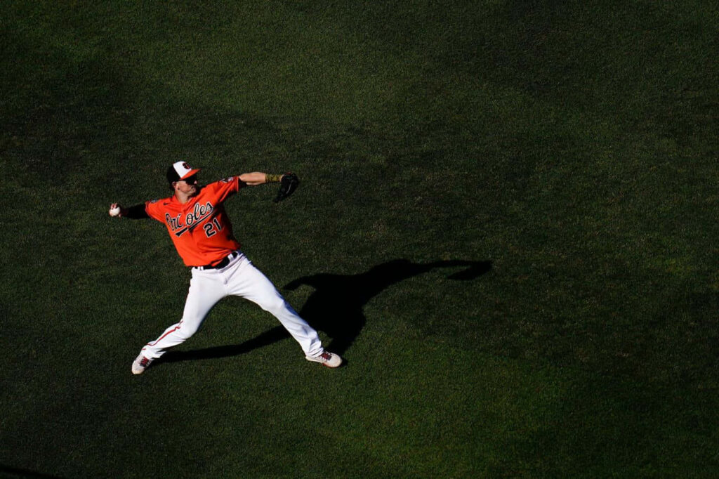 Austin Hays pitching on baseball field dynamic wallpaper showing athleticism and focus action