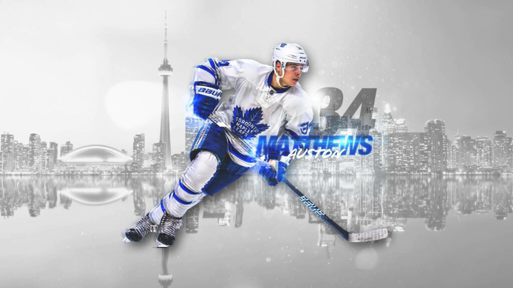 Auston Matthews Action Wallpaper: Toronto Maple Leafs Graphic Art