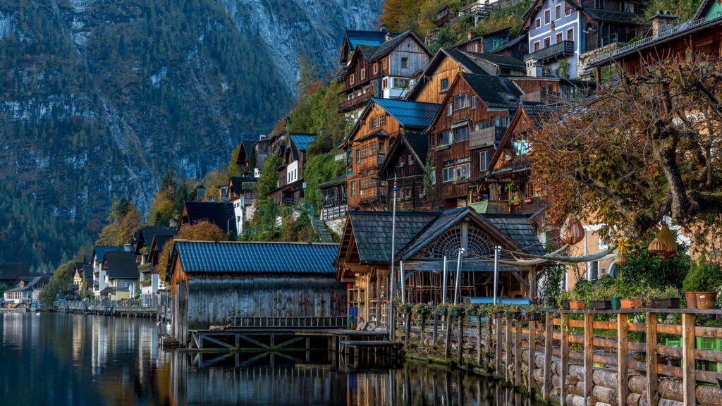 Captivating Hallstatt: Austria's Enchanting Lakeside Architecture Wallpaper