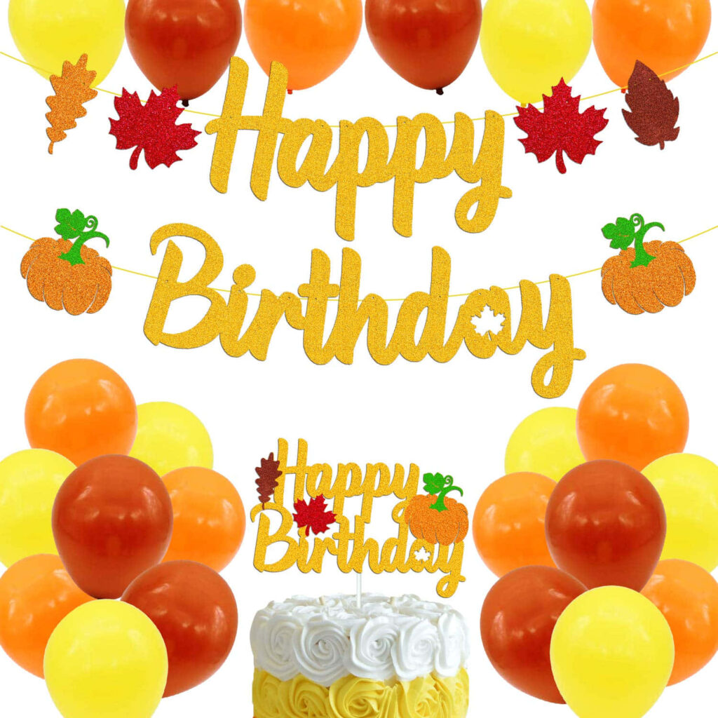 Festive Autumn Celebration with Vibrant Balloons and Birthday Banner Wallpaper