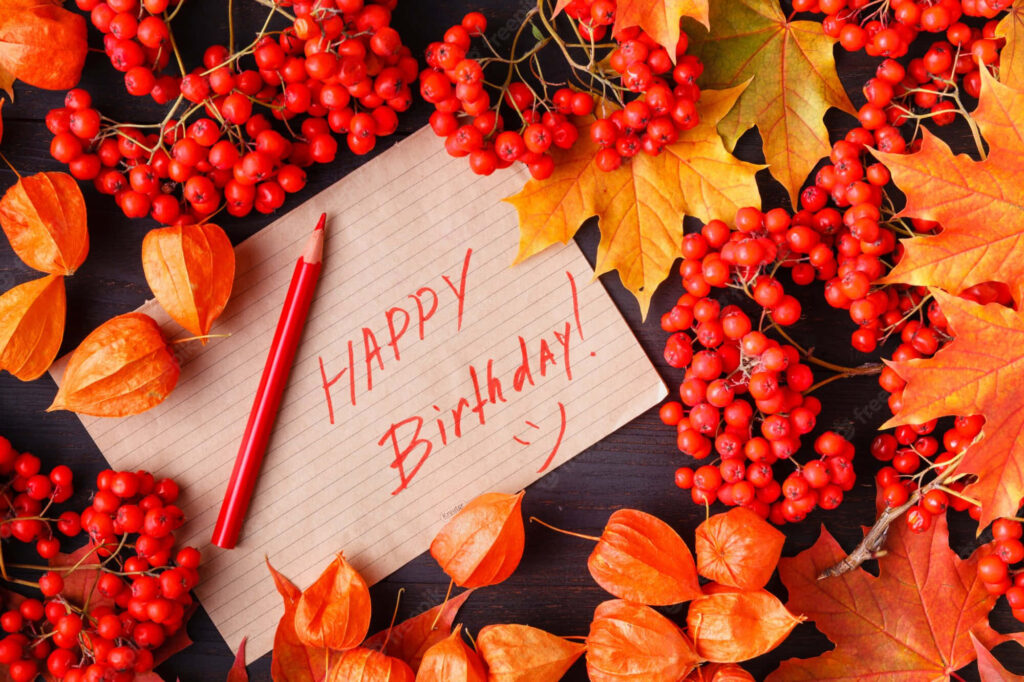 Autumnal Celebration: Vibrant Fall Birthday Background Image Wallpaper