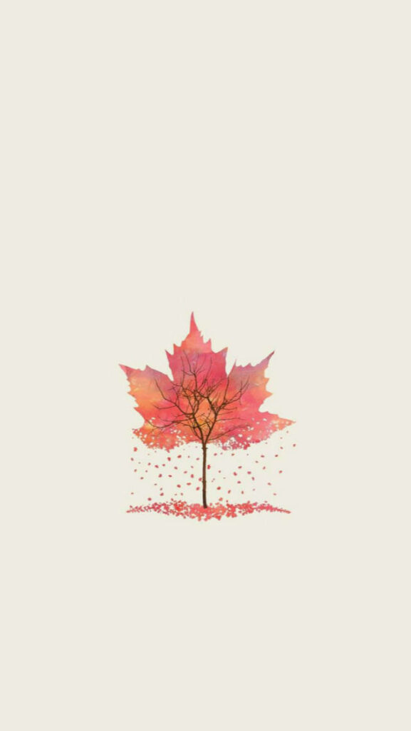 Autumn Leaf Wallpaper: Unique Tree Design on Cream Background