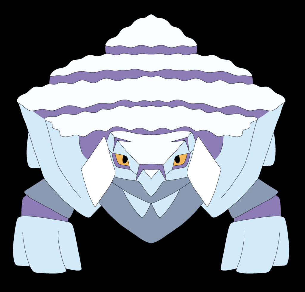 Avalugg front view wallpaper showing icy armor and fierce determined expression background