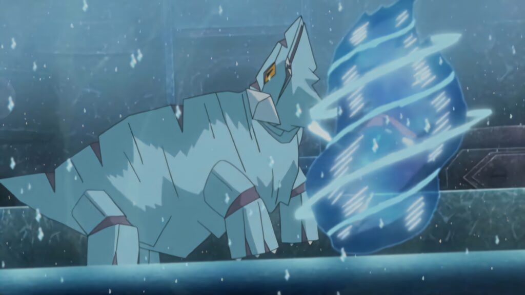 Avalugg unleashing powerful ice attack with falling snow dynamic wallpaper background