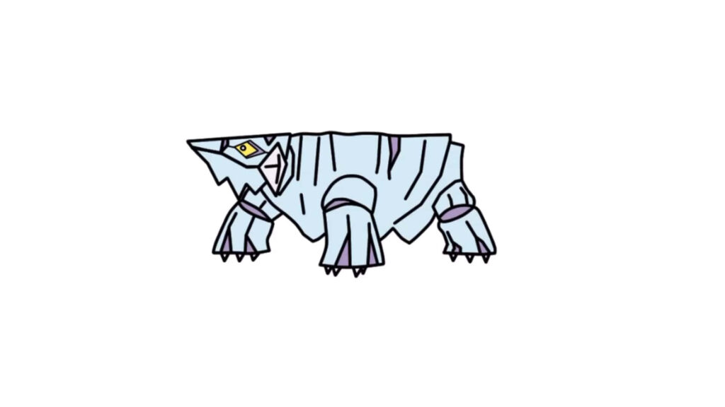 Side profile illustration of Avalugg ice-type Pokémon on clean white wallpaper background