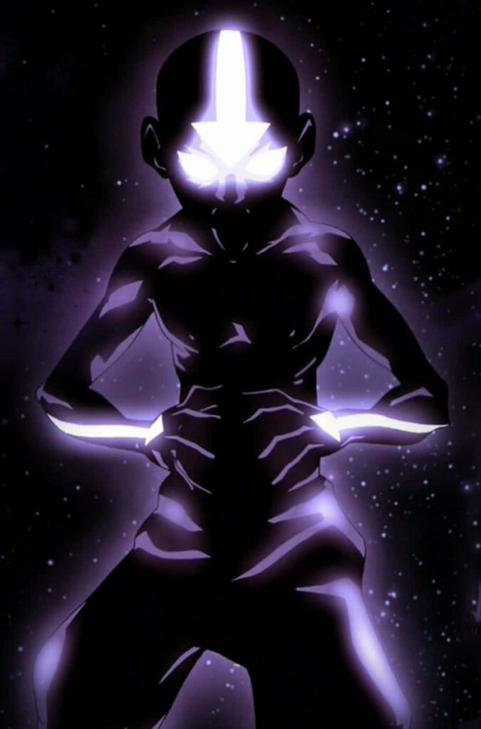 Vibrant Aang Wallpaper: Intense Avatar Glow on Starry Background