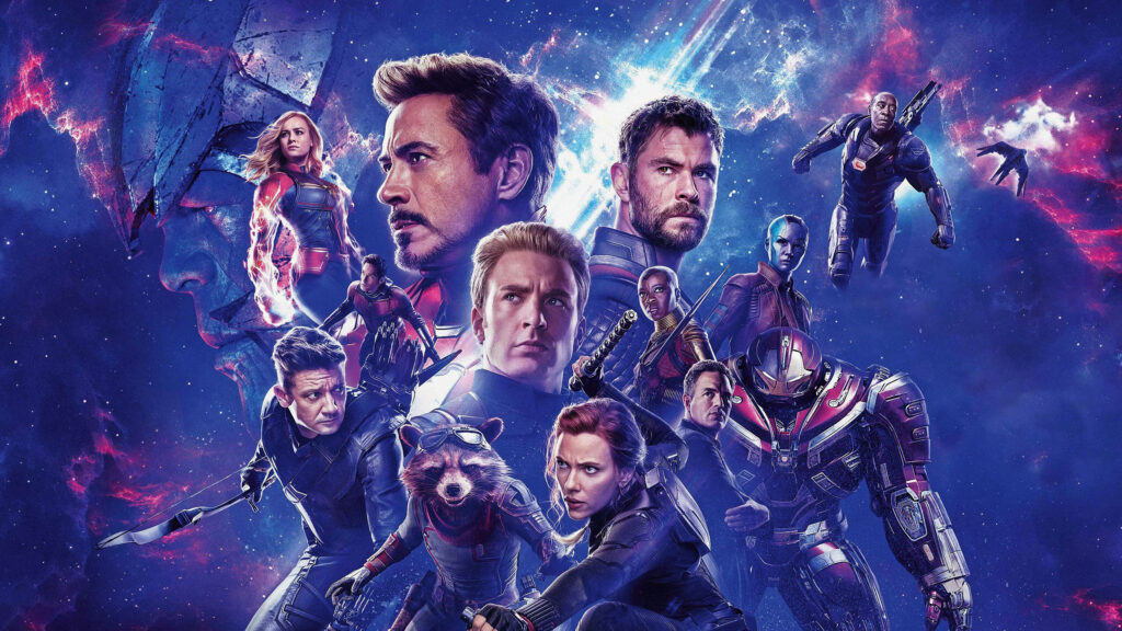 Avengers Endgame wallpaper with Iron Man Thor Captain America and heroes in cosmic battle scene