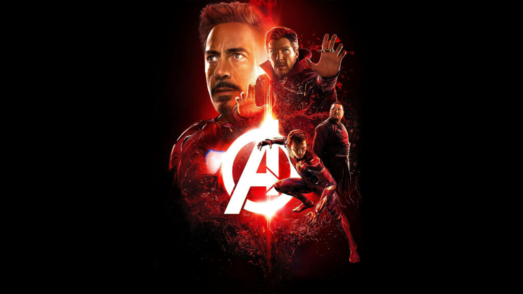 Avengers Infinity War wallpaper with Iron Man Doctor Strange Spider-Man red glowing Avengers logo