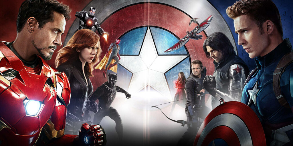 Avengers Infinity War wallpaper with Captain America Iron Man face-off and iconic shield background