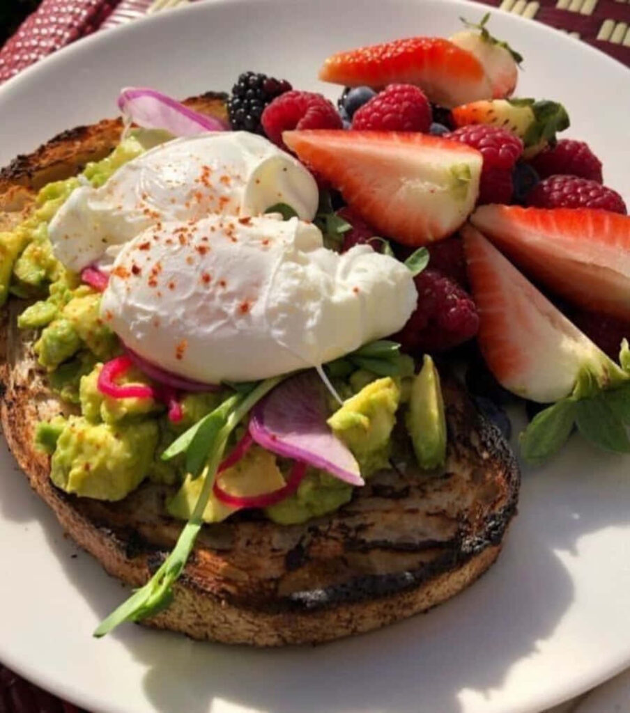 Delicious Avocado Toast with Poached Eggs & Fresh Fruit Wallpaper