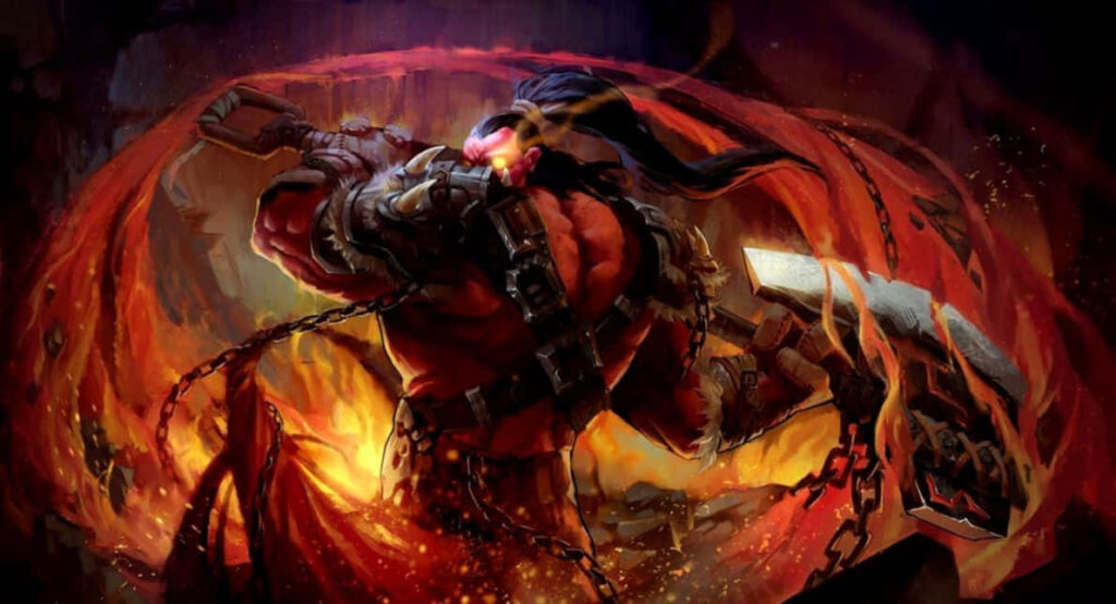 Blazing Fury: Axe Unleashed in a Fiery Battlefield Wallpaper