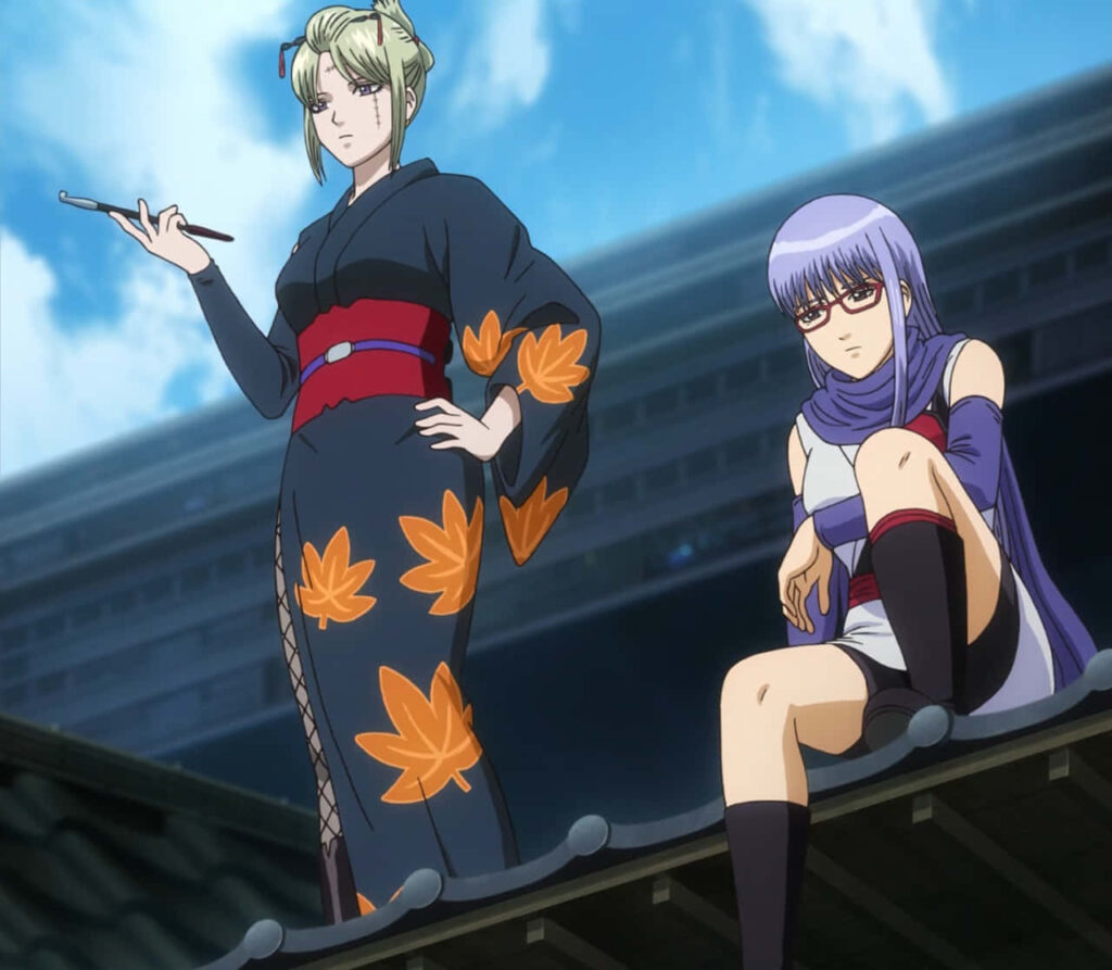 Ayame Sarutobi Gintama sitting rooftop ninja outfit confident cool dynamic wallpaper background