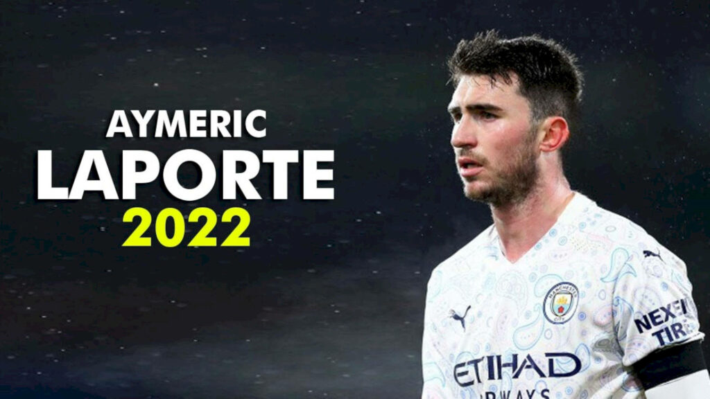 Aymeric Laporte 2022 Manchester City footballer wallpaper dark dynamic background image