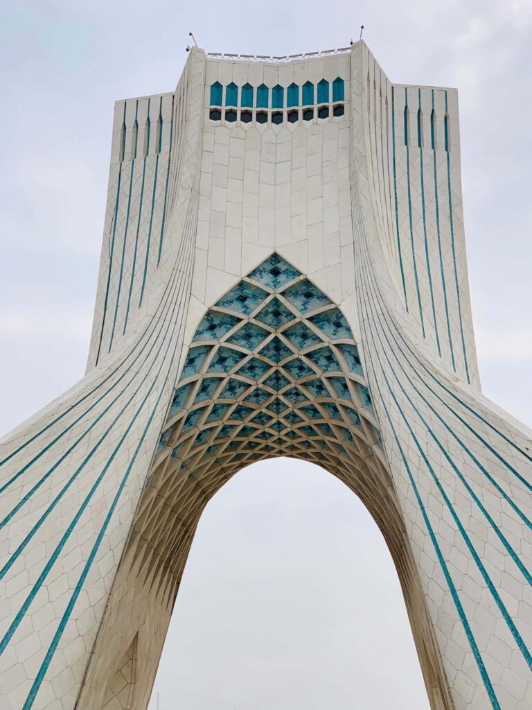 Azadi Tower Tehran white marble monument unique architecture cloudy sky wallpaper background