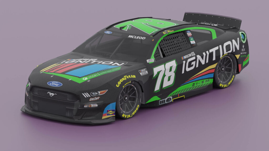 B.J. McLeod green NASCAR Cup car 78 with IGNITION branding and vibrant racing decals wallpaper