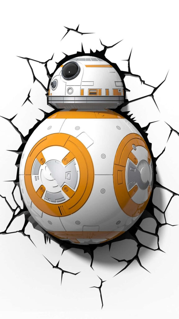 BB-8 bursting through cracked wall Star Wars droid dynamic wallpaper background adventure