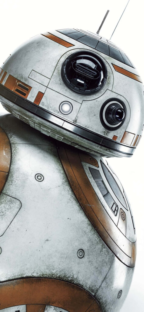 BB-8 Star Wars droid detailed wallpaper on clean white background highlighting iconic design