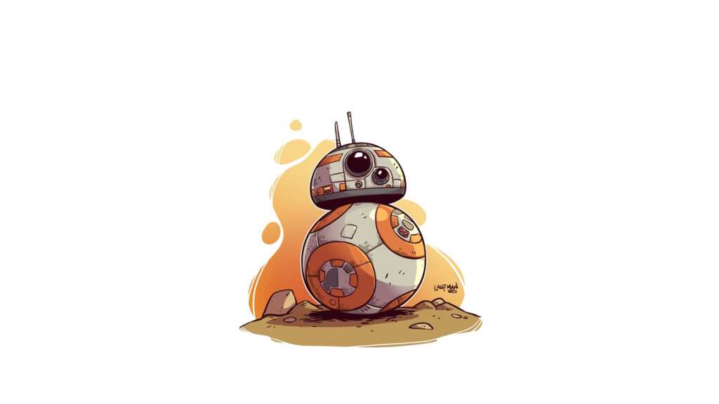 BB-8 droid on white background Star Wars wallpaper playful charm and energy for fans