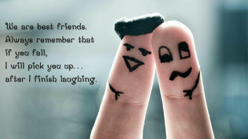 Best Friends Forever: Cheeky Finger Faces and Hilarious Quote in Cursive Font - Picture Perfect Friendship Wallpaper