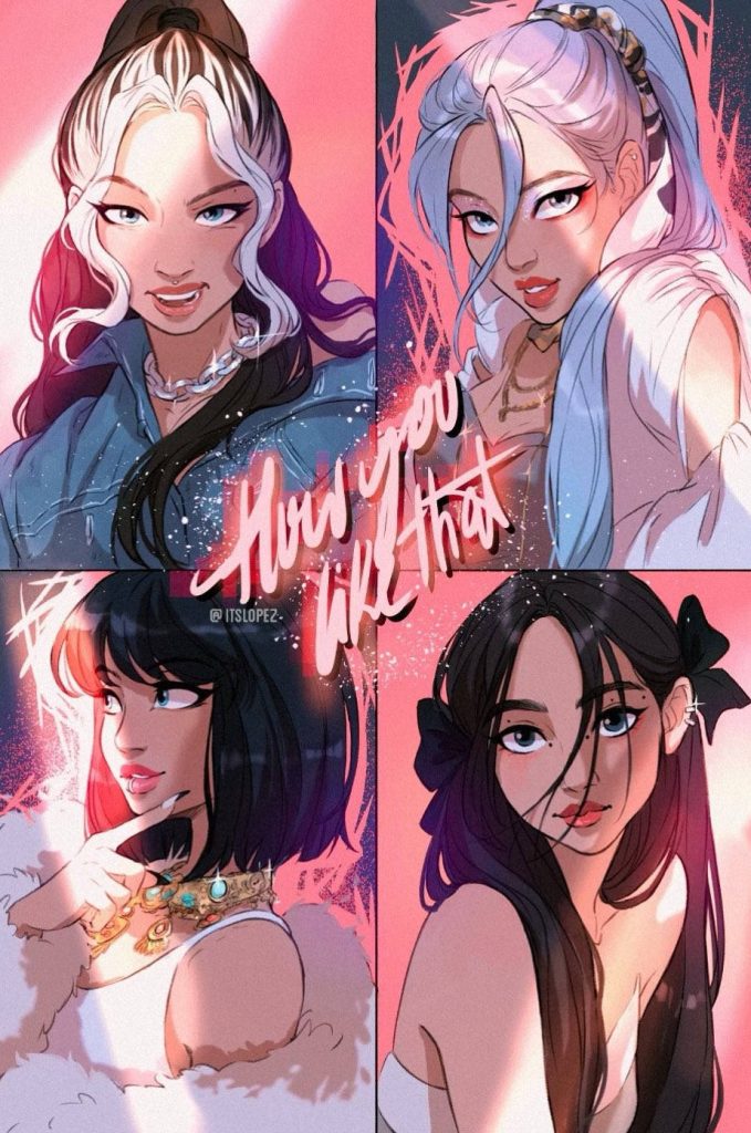 BLACKPINK How You Like That digital fan art anime style vibrant pink lighting wallpaper