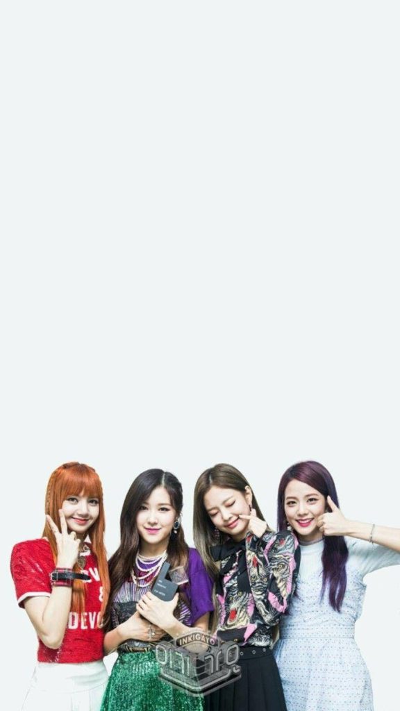 BLACKPINK mobile wallpaper with Lisa Rosé Jennie Jisoo posing happy with Inkigayo trophy
