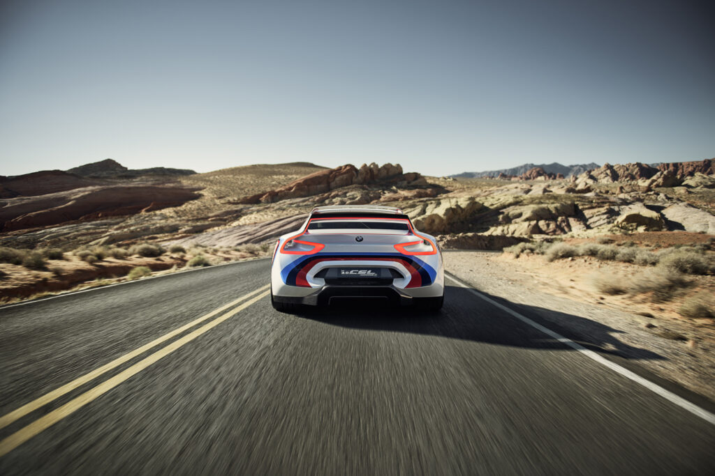 BMW CSL Hommage R: Rear View on Desert Highway Wallpaper