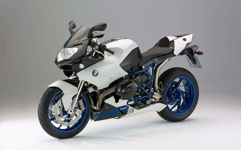 Sleek BMW HP2 Sport Bike Wallpaper - Aerodynamic Design & Blue Accents