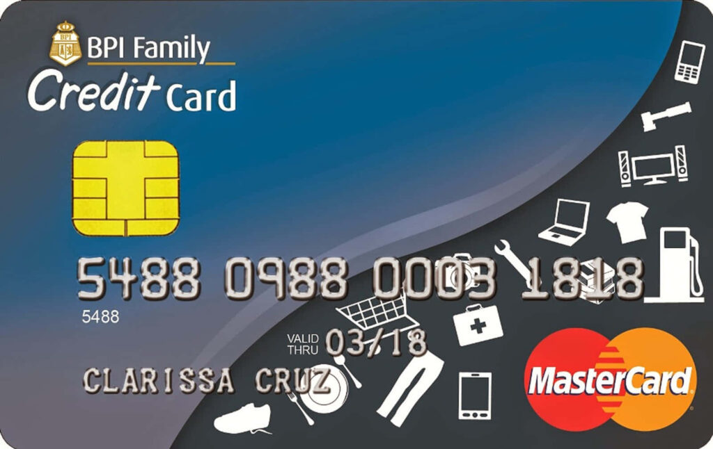 BPI Family Credit Card on blue background with white icons for finance security and convenience Wallpaper
