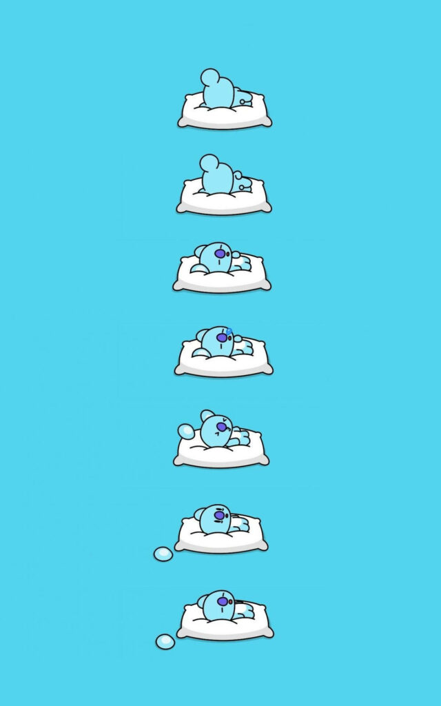 Calming BT21 Koya Wallpaper: Snoozing on Blue Pillow