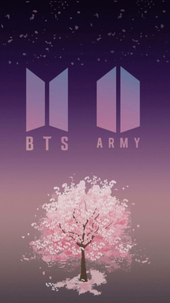 Purple Hues of BTS and ARMY: A Vibrant Aesthetic Wallpaper with Iconic Logo and Tree