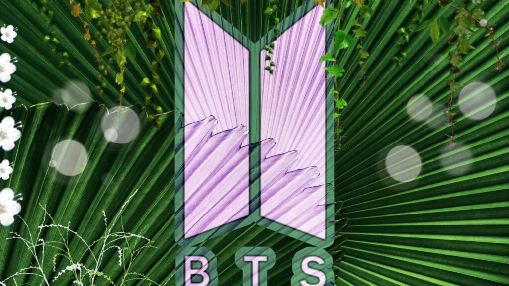 Nature's Take on BTS: A Refreshing Logo in Green Leaves HD Wallpaper