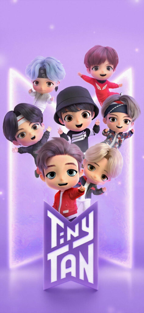 BTS Tinytan Chibis Strike a Playful Pose in Front of Their Adorable Logo Wallpaper