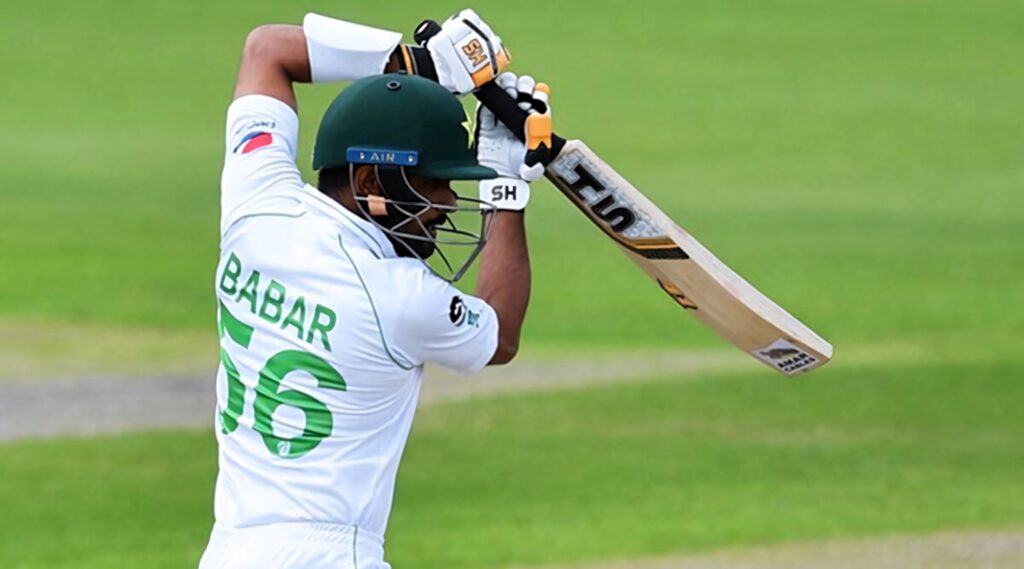 Babar Azam batting in Pakistan cricket jersey number 56 showing elegant batting style wallpaper
